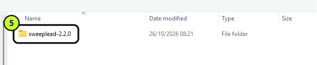 المجلد الذي يجب اختياره: sweeplead-2.2.0، من الخطوة 2