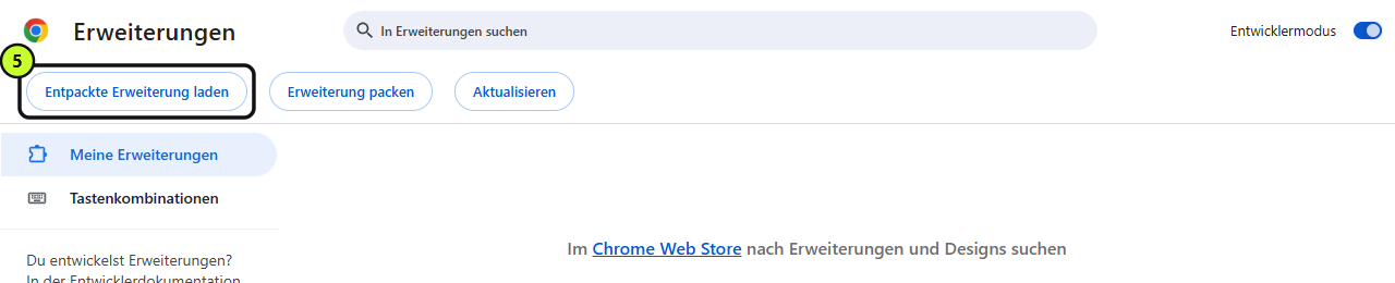 Schaltfläche „Entpackte Erweiterung laden“