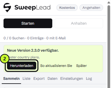 Hinweis „Neue Version verfügbar“ mit der Schaltfläche Herunterladen