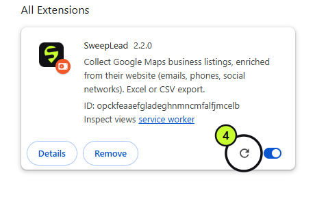 Circular reload arrow on the SweepLead card