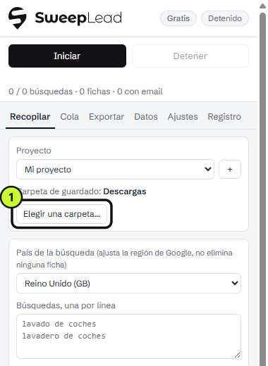 Botón «Elegir una carpeta…» en la pestaña Recopilar