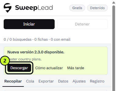 Aviso «Nueva versión disponible» con su botón Descargar