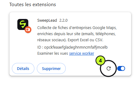 Flèche circulaire de rechargement sur la carte de SweepLead